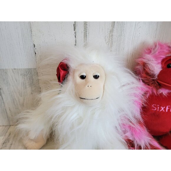Plush monkey stuffed animal set pink white rose valentine day - Picture 2 of 9